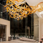 Amber Curved-Wing Art Chandelier