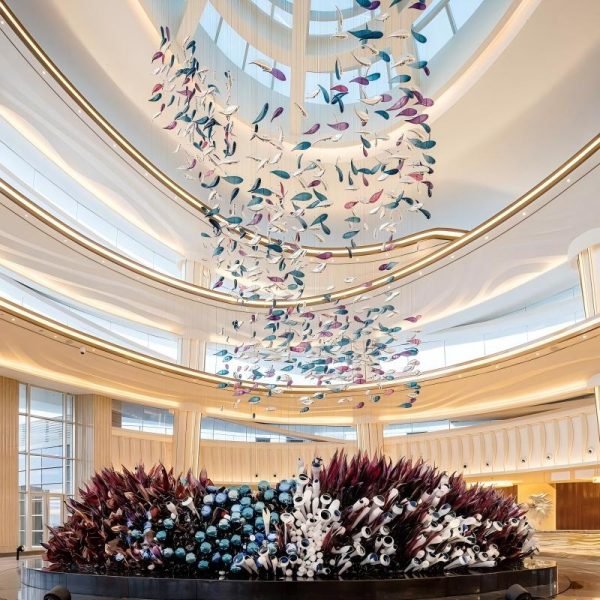Luxury Handblown Fish Art Chandelier for Hospitality Venues