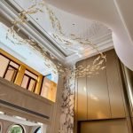 Custom Amber-Tipped Leaf Glass Chandelier for Villa Living Rooms