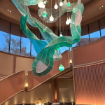 Green Leaves Swirl Glass Art Chandelier