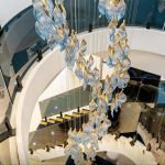 Blue & Gold Leaf Glass Staircase Chandelier for Villa Foyers