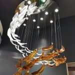 Amber & Clear Feather Glass Staircase Chandelier for Villa Foyers