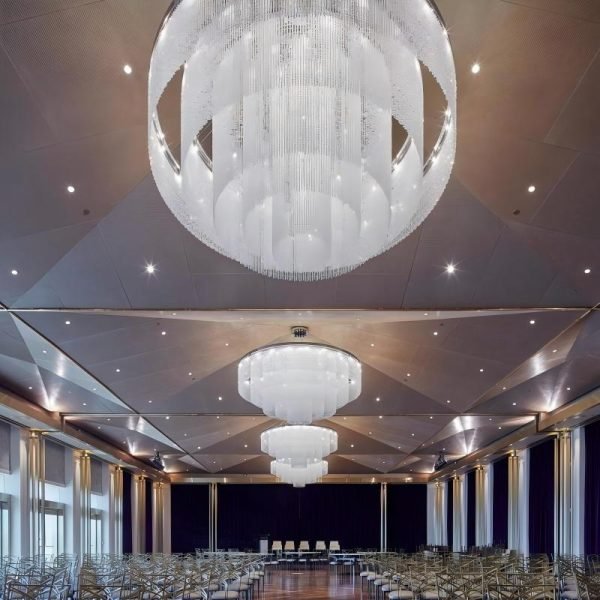 Layered Crystal Waterfall Chandelier for Hotel Ballrooms & Banquet Halls