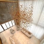 Irregular Amber Glass Stone Chandelier for Villa Double-Height Living Rooms