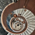 Rose Gold & Black Metal Sphere Staircase Chandelier for Villa Foyers