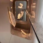 Leaf-Shaped Textured Glass Staircase Chandelier for Villa Foyers