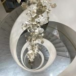 Luxury Nature-Inspired Tree & Leaf Chandelier for High-Ceiling Private Home Stairs