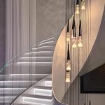 Sleek Black & Crystal Cone Pendant Light for Duplex Stairs