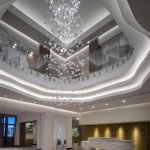 Modern Floating Triangle Glass Chandelier for Commercial High Ceilings