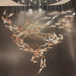 Custom Twisted Leaf Art Glass Ceiling Chandelier