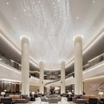 Modern Waterfall Crystal Strand Chandelier for Commercial High Ceilings