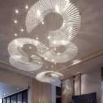 Luxury C-Shaped Fan Glass Pendant for High Ceiling Lobbies